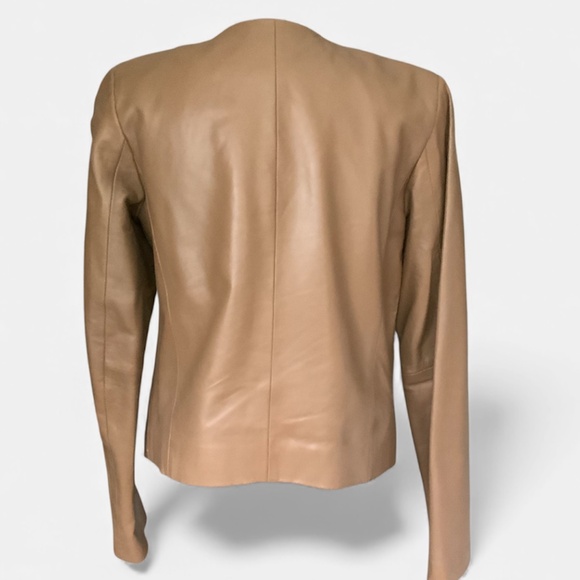 Nordstrom Halogen Soft Leather Jacket Blazer Collarless Brown SZ S - Picture 3 of 12